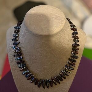 Sterling Silver Abalone Stick Pearls Necklace